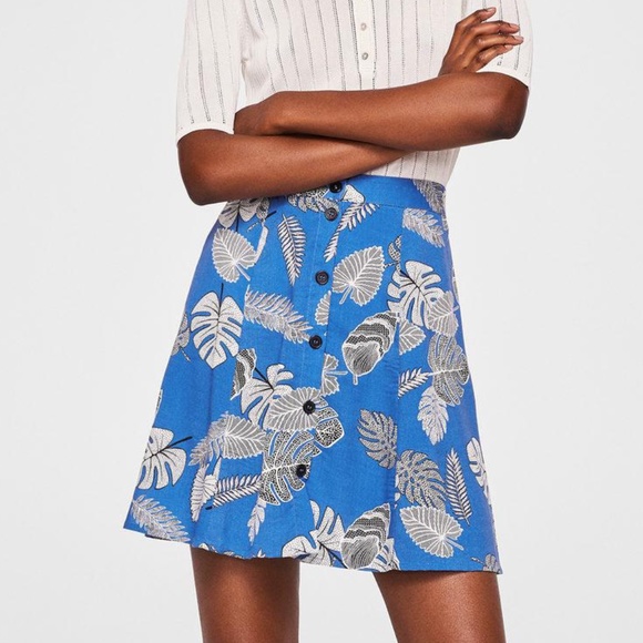 Mango Flowing A Line Skirt Printed Tropical S - Picture 2 of 13